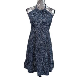 Vineyard Vines Navy Cotton Halter Dress with Embroidered Shells